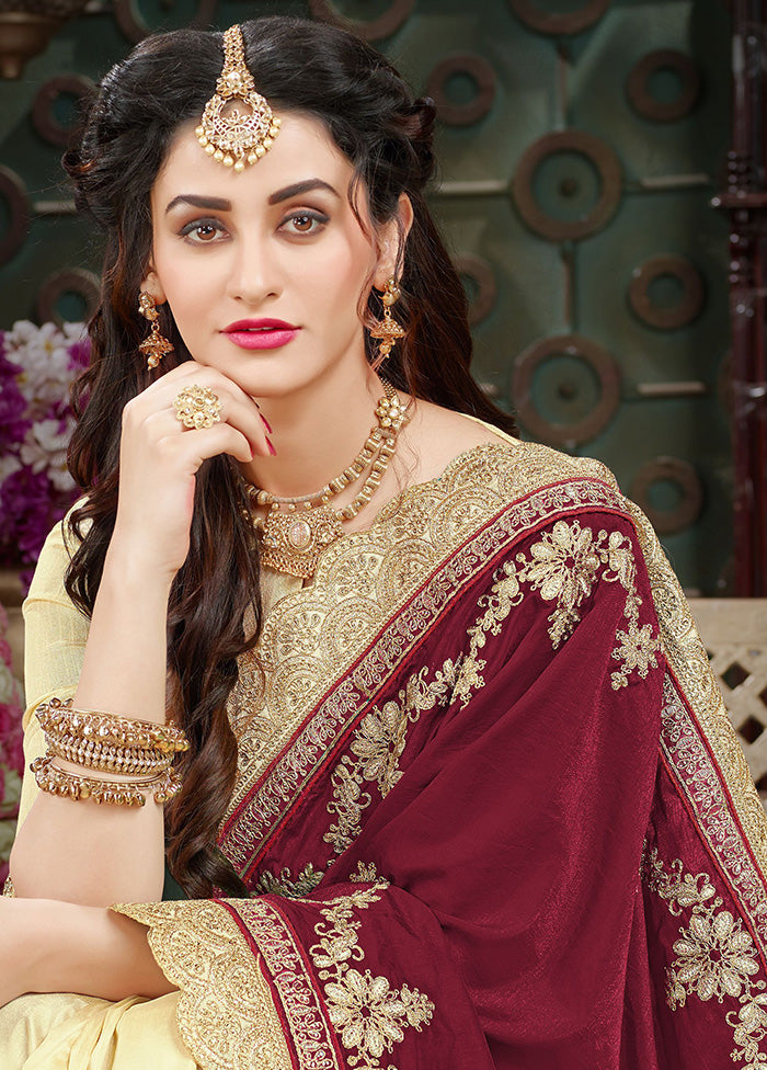 Maroon Spun Silk Embroidered Saree With Blouse Piece - Indian Silk House Agencies