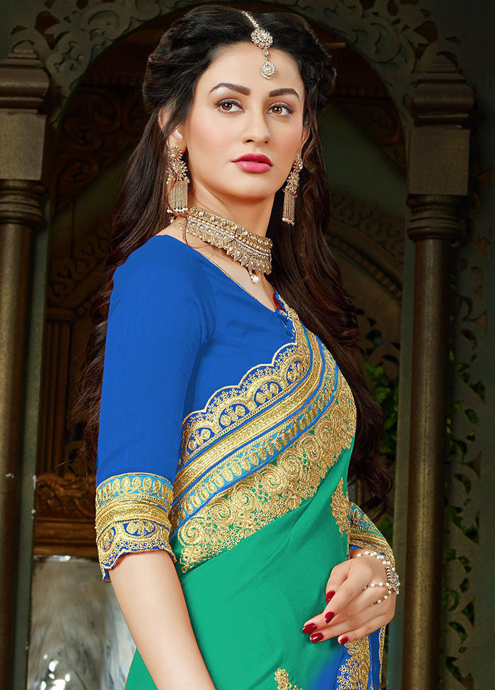 Blue Chiffon Silk Embroidered Saree With Blouse Piece - Indian Silk House Agencies