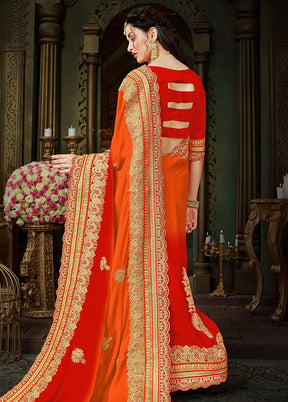 Red Chiffon Silk Embroidered Saree With Blouse Piece - Indian Silk House Agencies