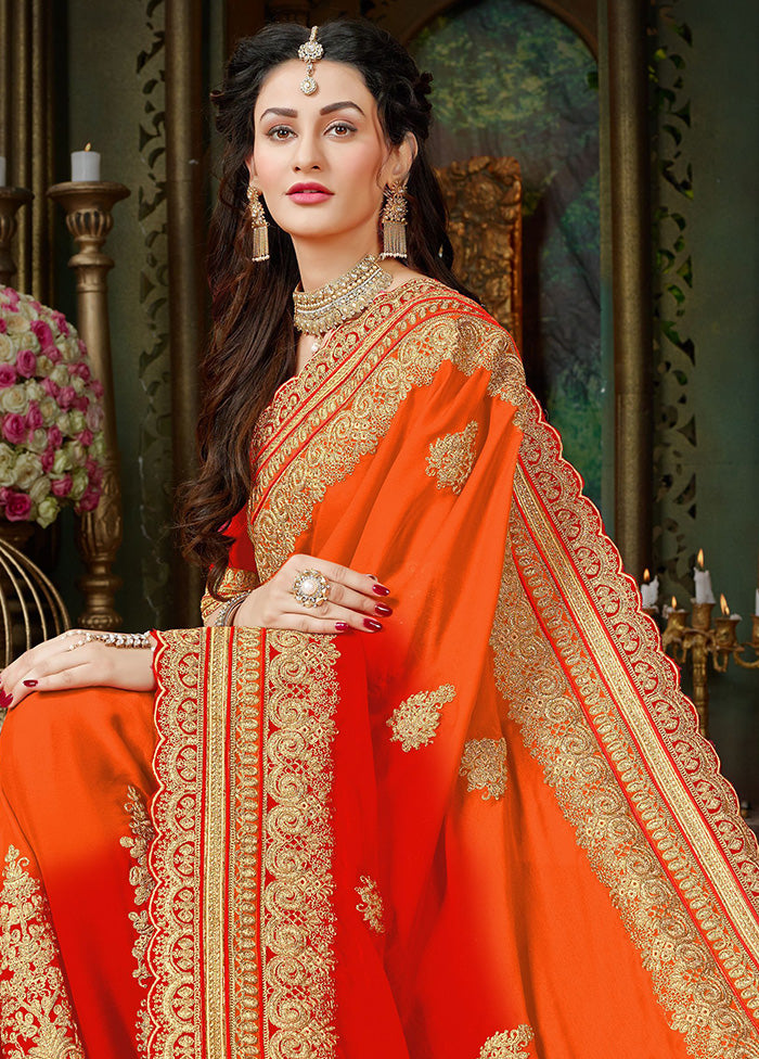 Red Chiffon Silk Embroidered Saree With Blouse Piece - Indian Silk House Agencies