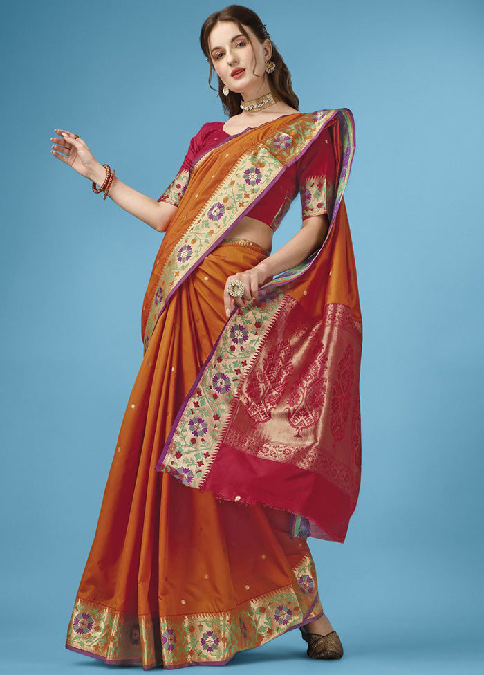 Mustard Spun Silk Woven Saree With Blouse Piece - Indian Silk House Agencies