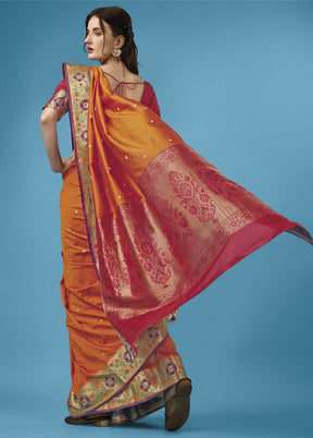 Mustard Spun Silk Woven Saree With Blouse Piece - Indian Silk House Agencies