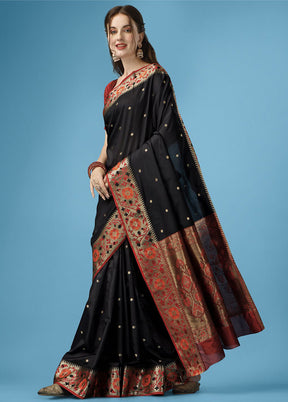 Black Spun Silk Woven Saree With Blouse Piece - Indian Silk House Agencies