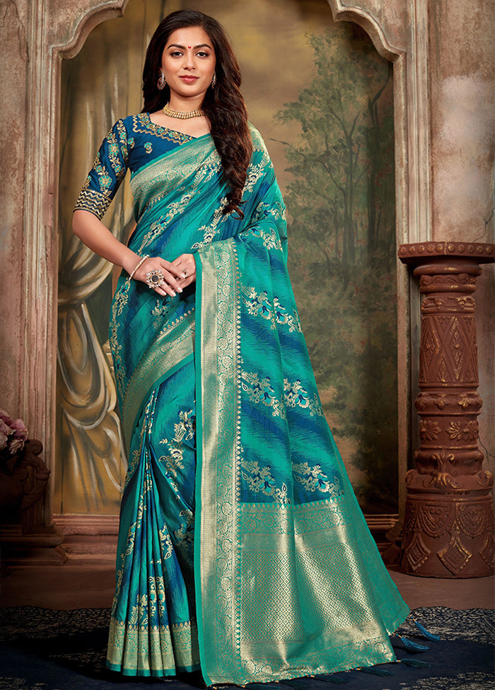 Blue Spun Silk Woven Saree With Blouse Piece - Indian Silk House Agencies