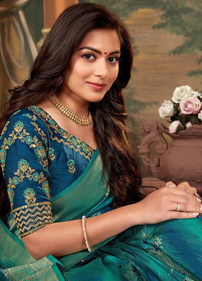 Blue Spun Silk Woven Saree With Blouse Piece - Indian Silk House Agencies
