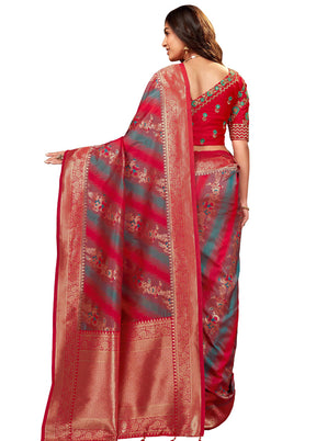 Red Spun Silk Woven Saree With Blouse Piece - Indian Silk House Agencies