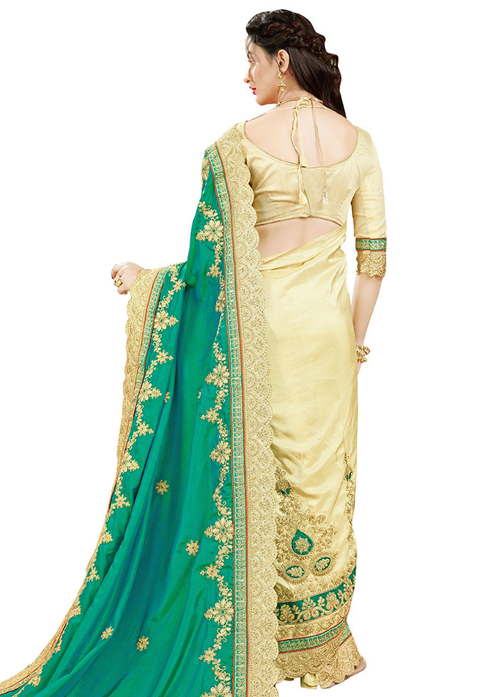 Green Spun Silk Embroidered Saree With Blouse Piece - Indian Silk House Agencies