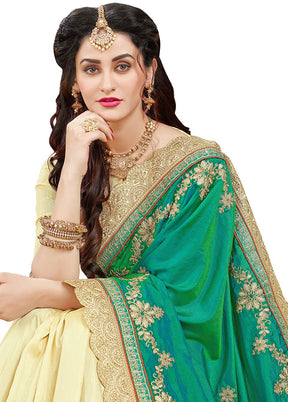 Green Spun Silk Embroidered Saree With Blouse Piece - Indian Silk House Agencies