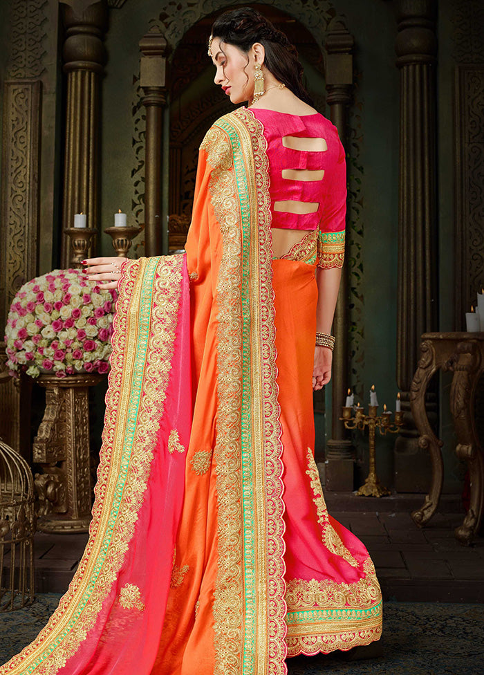 Orange Chiffon Silk Saree With Blouse Piece - Indian Silk House Agencies