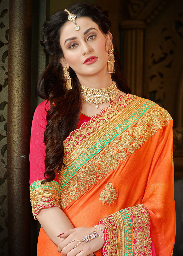 Orange Chiffon Silk Saree With Blouse Piece - Indian Silk House Agencies