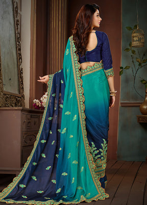 Blue Chiffon Silk Embroidered Saree With Blouse Piece - Indian Silk House Agencies