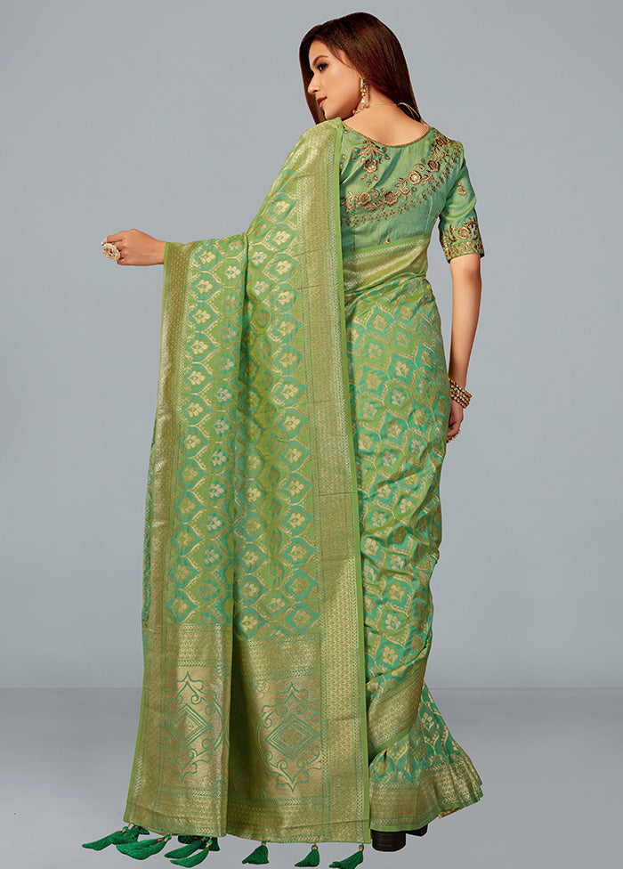 Green Spun Silk Woven Saree With Blouse Piece - Indian Silk House Agencies