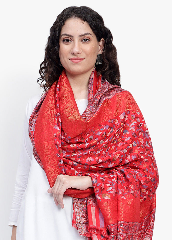 Red Fine Wool Shawl - Indian Silk House Agencies