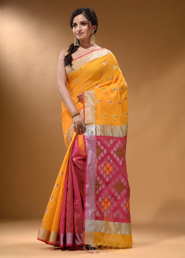 Yellow Pure Cotton Saree With Blouse Piece - Indian Silk House Agencies