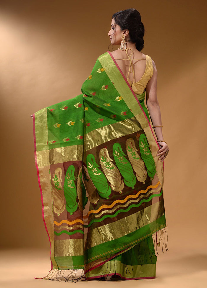 Parrot Green Pure Cotton Saree With Blouse Piece - Indian Silk House Agencies