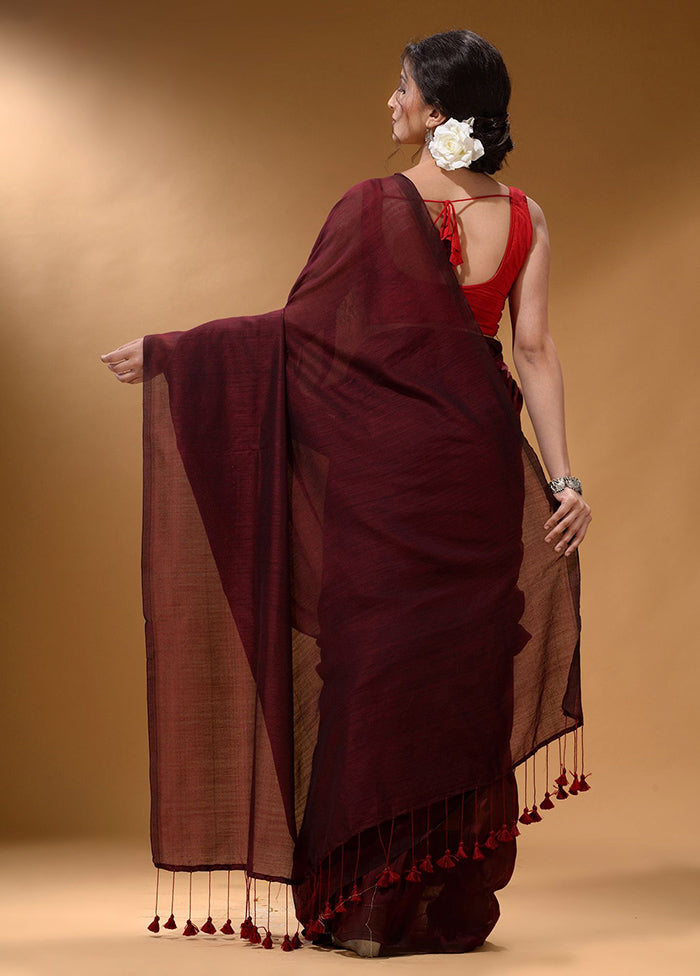 Maroon Pure Cotton Saree With Blouse Piece - Indian Silk House Agencies