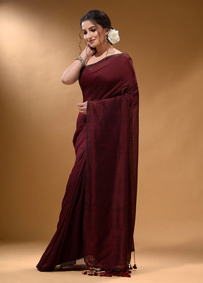 Maroon Pure Cotton Saree With Blouse Piece - Indian Silk House Agencies