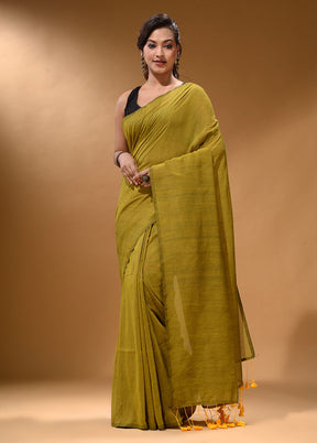 Lime Green Pure Cotton Saree With Blouse Piece - Indian Silk House Agencies