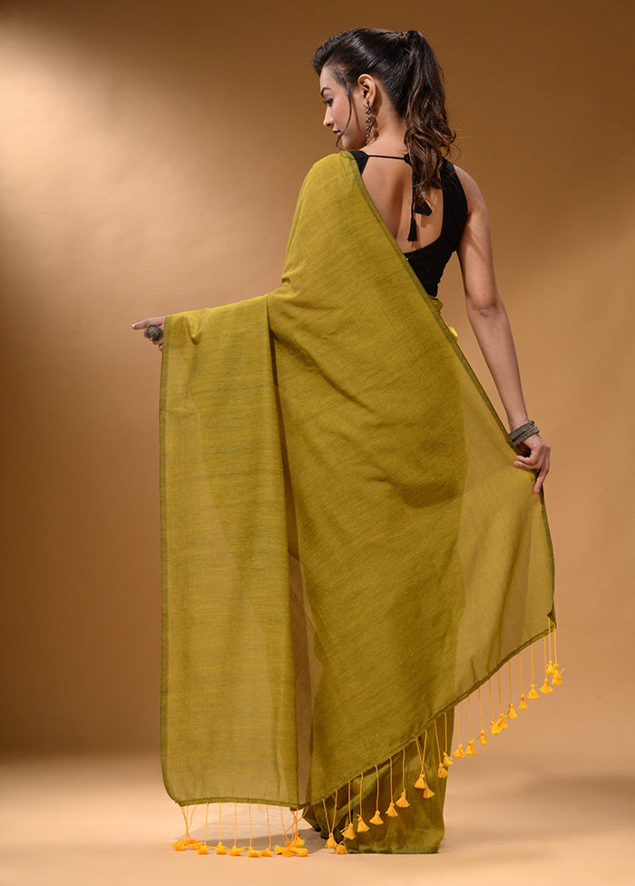 Lime Green Pure Cotton Saree With Blouse Piece - Indian Silk House Agencies