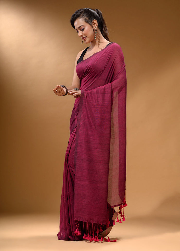 Fuchsia Pure Cotton Saree With Blouse Piece - Indian Silk House Agencies