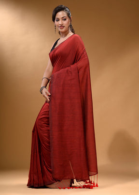 Red Pure Cotton Saree With Blouse Piece - Indian Silk House Agencies