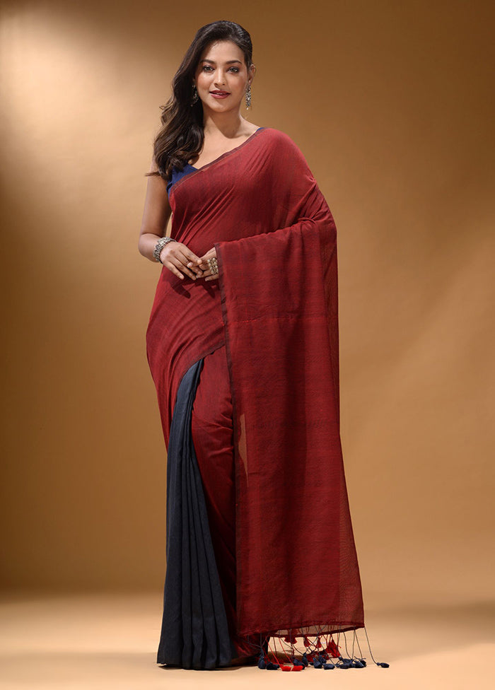 Red Pure Cotton Saree With Blouse Piece - Indian Silk House Agencies