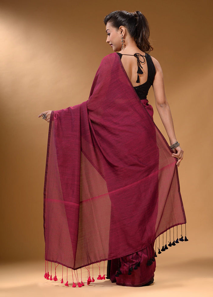 Magenta Pure Cotton Saree With Blouse Piece - Indian Silk House Agencies