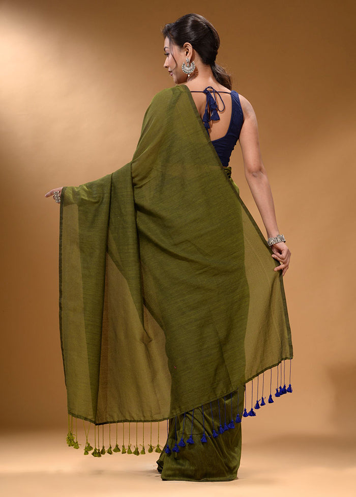 Green Pure Cotton Saree With Blouse Piece - Indian Silk House Agencies