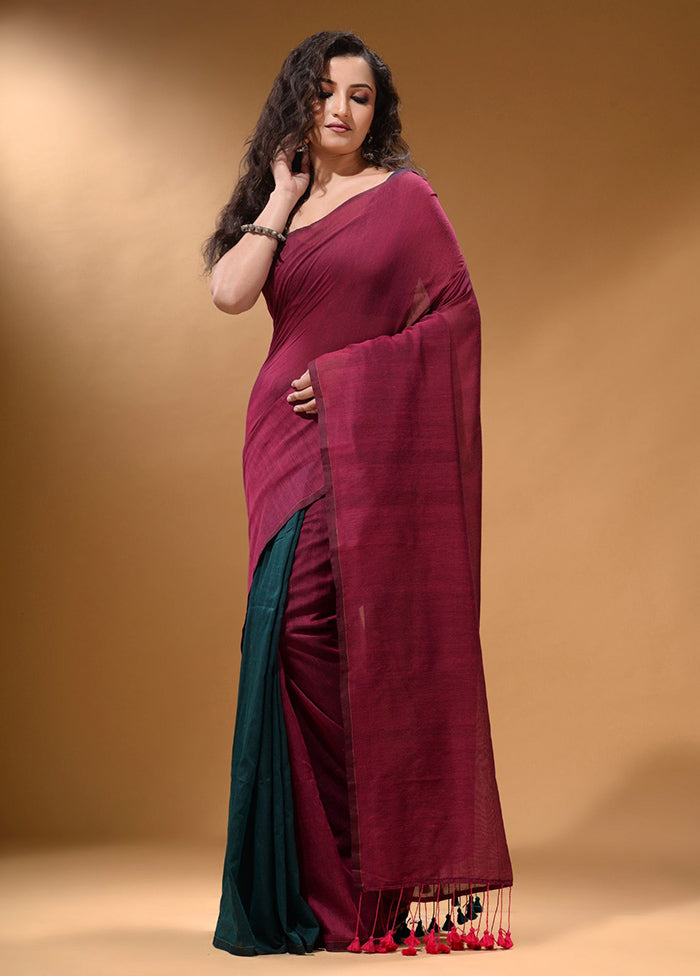 Fuchsia Pure Cotton Saree With Blouse Piece - Indian Silk House Agencies