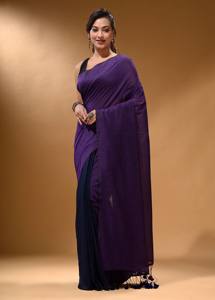 Violet Pure Cotton Saree With Blouse Piece - Indian Silk House Agencies