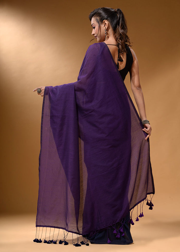 Violet Pure Cotton Saree With Blouse Piece - Indian Silk House Agencies