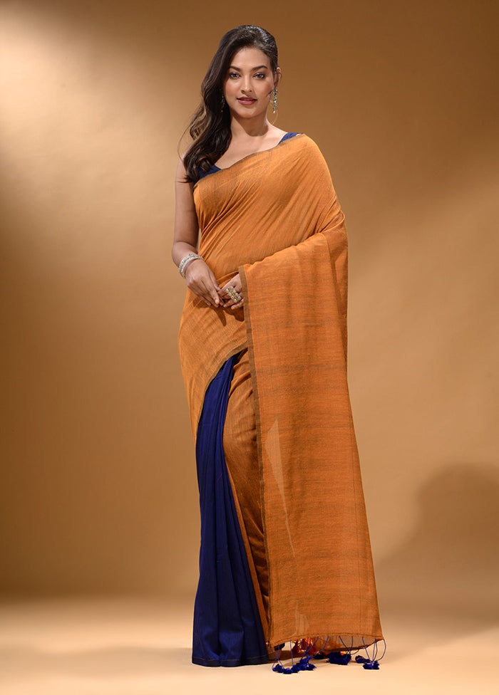 Mustard Pure Cotton Saree With Blouse Piece - Indian Silk House Agencies