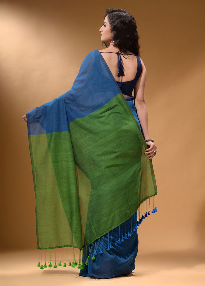 Blue Pure Cotton Saree With Blouse Piece - Indian Silk House Agencies