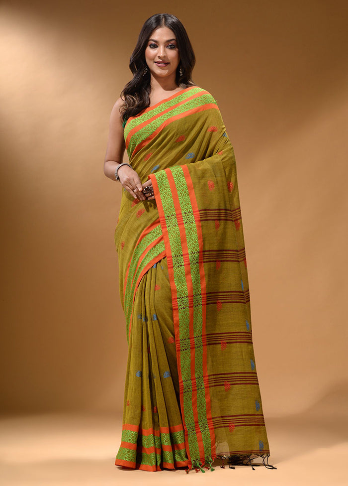 Mustard Pure Cotton Saree With Blouse Piece - Indian Silk House Agencies