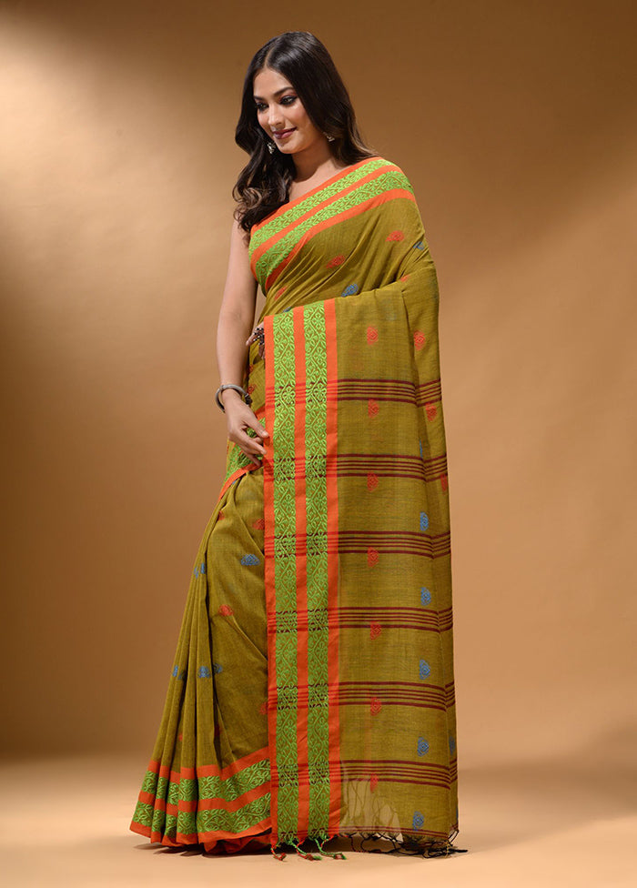 Mustard Pure Cotton Saree With Blouse Piece - Indian Silk House Agencies