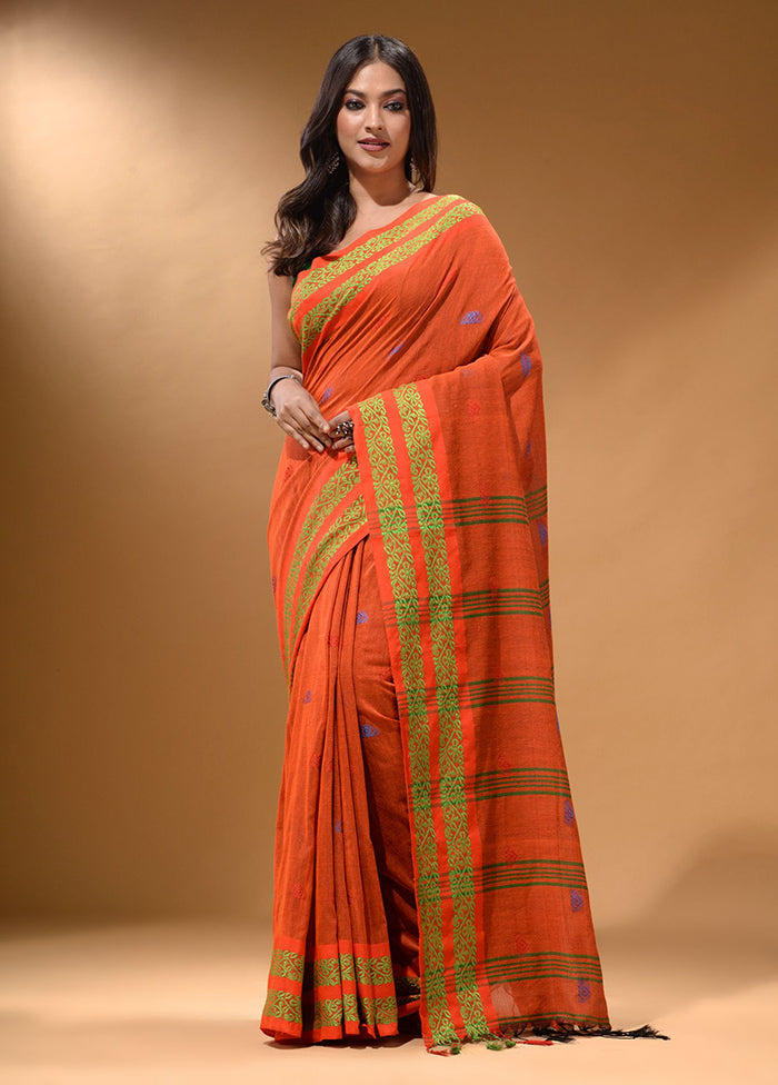 Orange Pure Cotton Saree With Blouse Piece - Indian Silk House Agencies