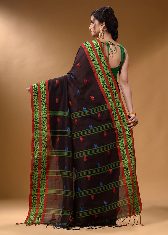 Dark Brown Pure Cotton Saree With Blouse Piece - Indian Silk House Agencies