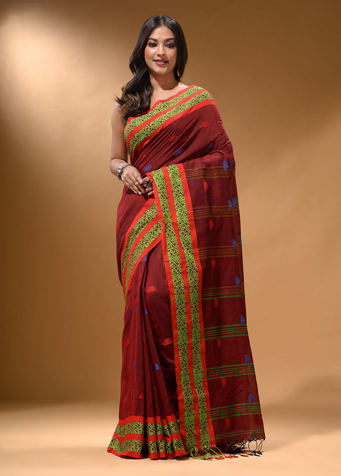Brick Red Pure Cotton Saree With Blouse Piece - Indian Silk House Agencies