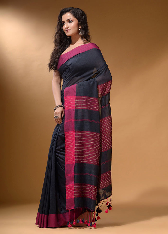 Black Pure Cotton Saree With Blouse Piece - Indian Silk House Agencies