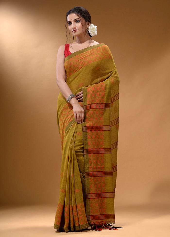 Mustard Pure Cotton Saree With Blouse Piece - Indian Silk House Agencies