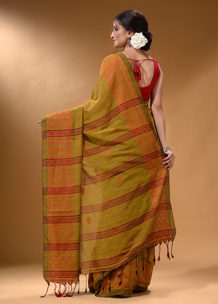 Mustard Pure Cotton Saree With Blouse Piece - Indian Silk House Agencies