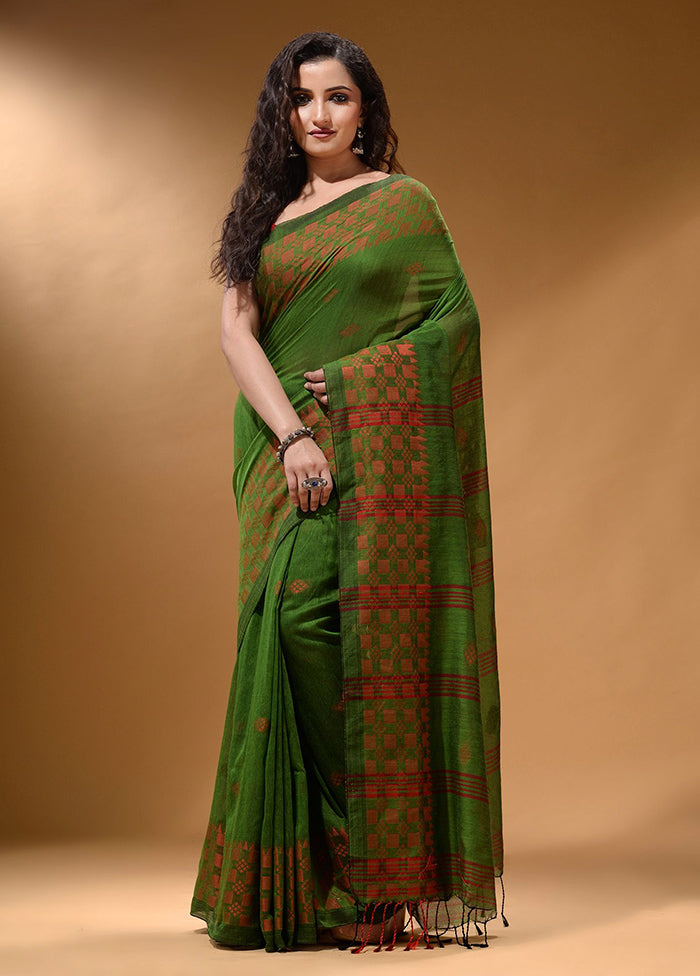 Green Pure Cotton Saree With Blouse Piece - Indian Silk House Agencies