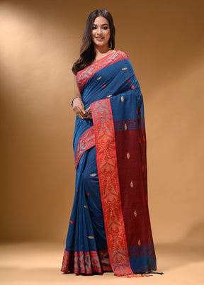 Yale Blue Pure Cotton Saree With Blouse Piece - Indian Silk House Agencies