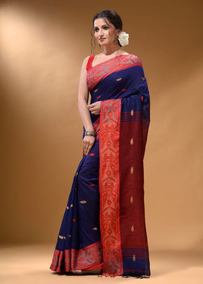 Blue Pure Cotton Saree With Blouse Piece - Indian Silk House Agencies