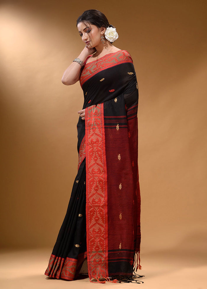 Black Pure Cotton Saree With Blouse Piece - Indian Silk House Agencies