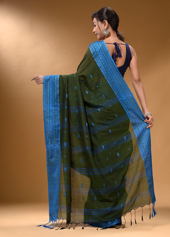 Green Pure Cotton Saree With Blouse Piece - Indian Silk House Agencies