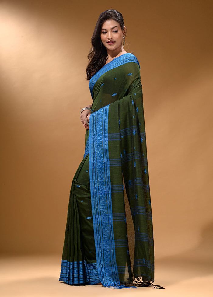 Green Pure Cotton Saree With Blouse Piece - Indian Silk House Agencies