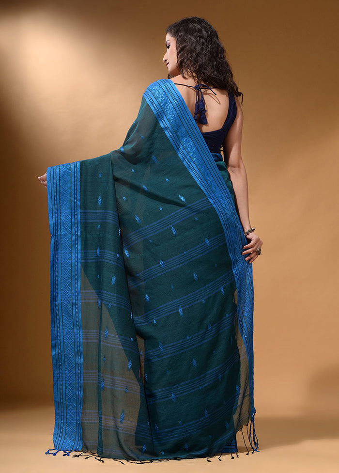 Teal Pure Cotton Saree With Blouse Piece - Indian Silk House Agencies