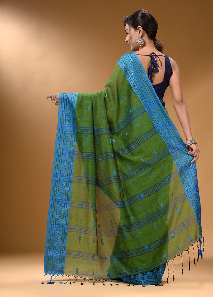 Green Pure Cotton Saree With Blouse Piece - Indian Silk House Agencies