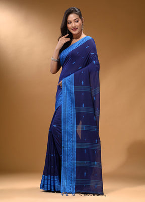 Navy Blue Pure Cotton Saree With Blouse Piece - Indian Silk House Agencies